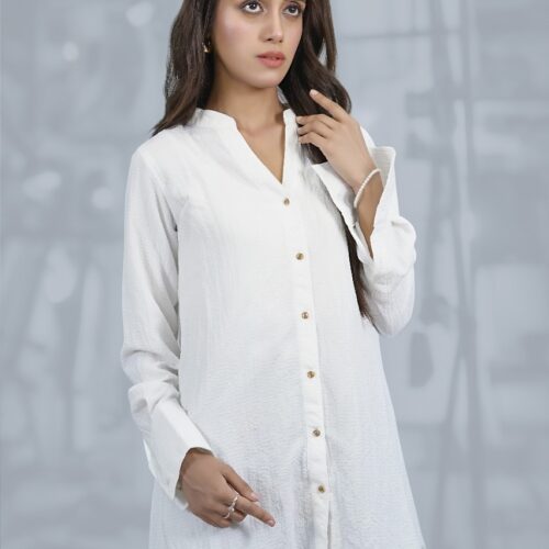White Georgette Shirt Button-Down with Wide Cuffs