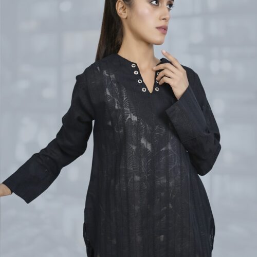 Noir Grommet-Neck Cotton Kurti
